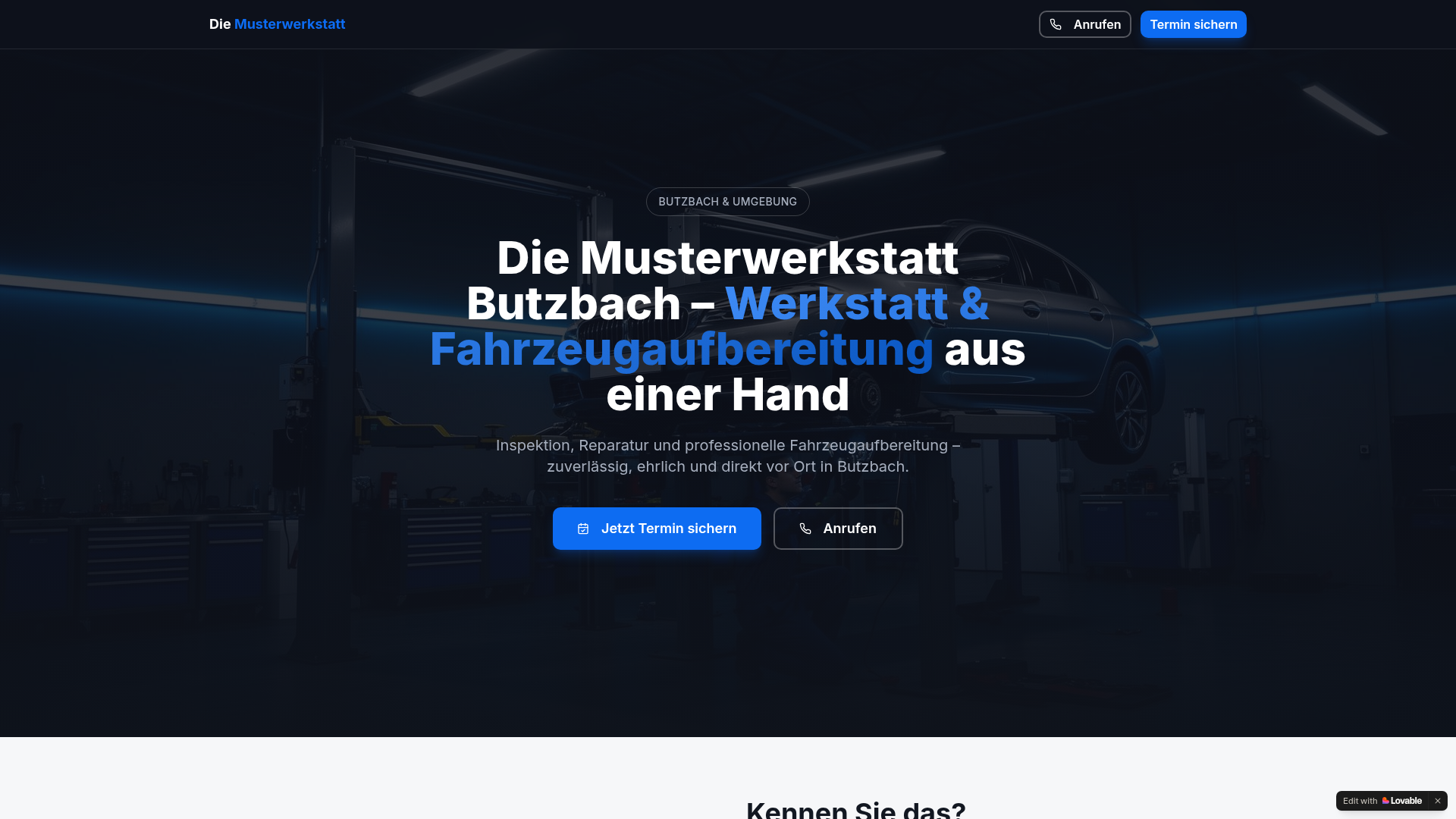 Live-Vorschau: Konzept: KFZ & Werkstatt